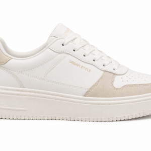 Sneakers blanches pour femme avec détails beige.